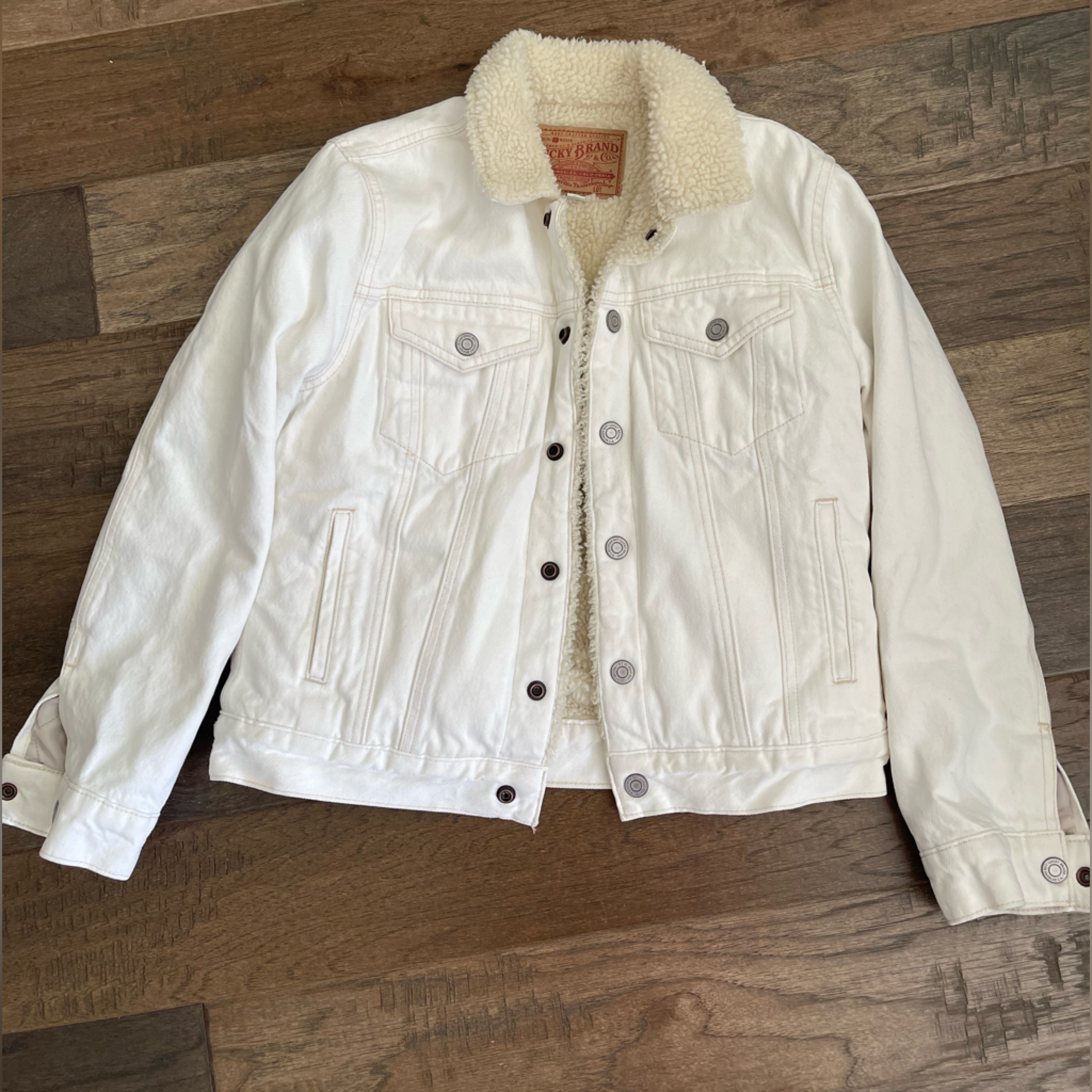 Lucky Brand White Denim And Shearling Jacket